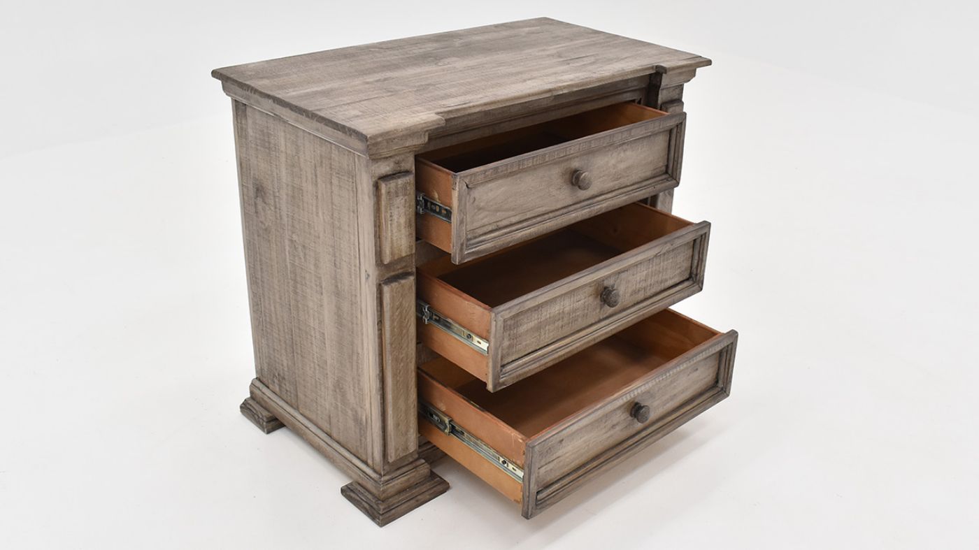 View of the Maverick 3 Drawer Nightstand in Gray by Vintage | Home Furniture Plus Bedding