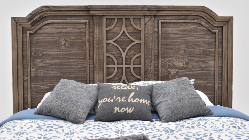 View of the Westgate King Panel Bed in Weathered Gray by Vintage Furniture | Home Furniture Plus Bedding