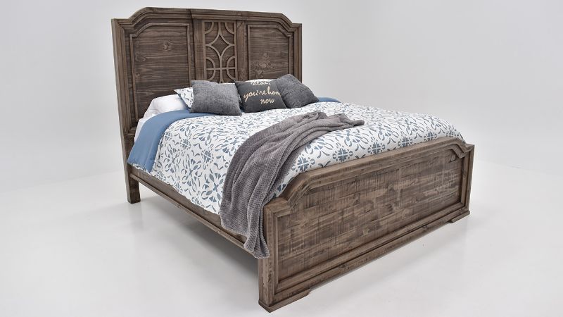 View of the Westgate Queen Panel Bed in Weathered Gray by Vintage Furniture | Home Furniture Plus Bedding