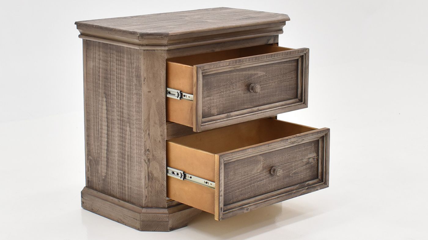 View of the Westgate Queen Size Panel Bedroom Set in Weathered Gray by Vintage Furniture | Home Furniture Plus Bedding