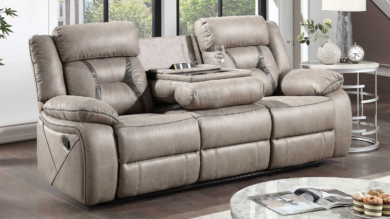 View of the Tyson Reclining Sofa in Taupe by Steve Silver | Home Furniture Plus Bedding