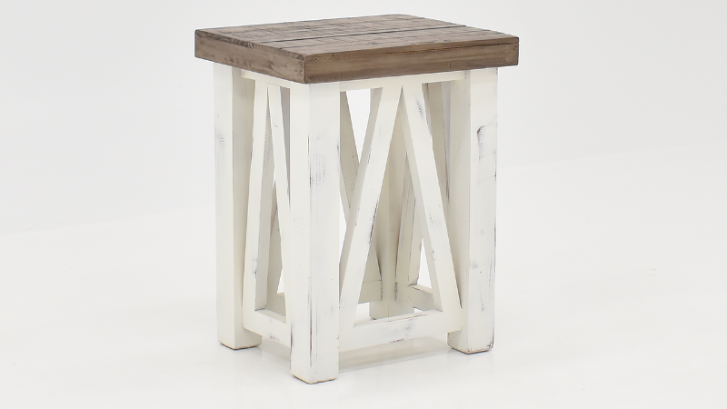 View of the Spencer Chairside Table in Off White with Gray by Vintage Furniture | Home Furniture Plus Bedding