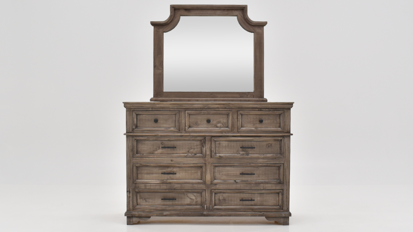 View of the Charleston Dresser and Mirror in Gray by Vintage Furniture | Home Furniture Plus Bedding