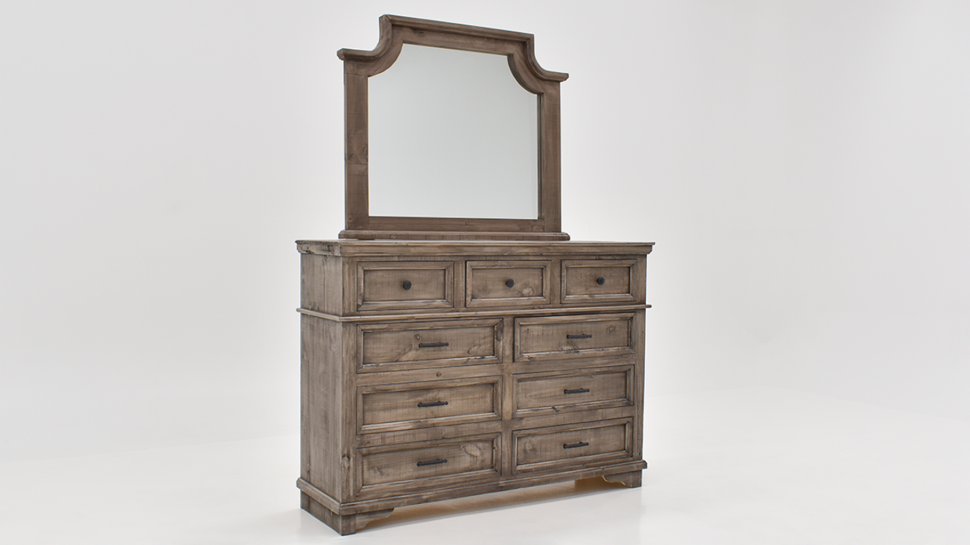 View of the Charleston Dresser and Mirror in Gray by Vintage Furniture | Home Furniture Plus Bedding