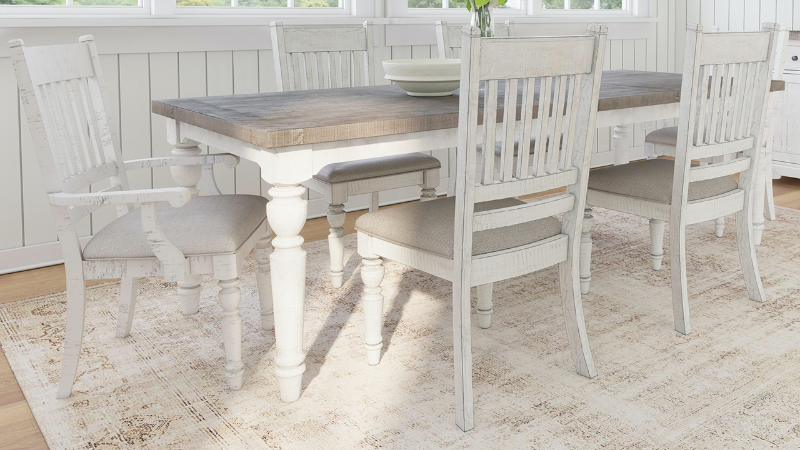 View of the Valley Ridge 7 Piece Dining Table Set in Off White and Gray by Samuel Lawrence | Home Furniture Plus Bedding
