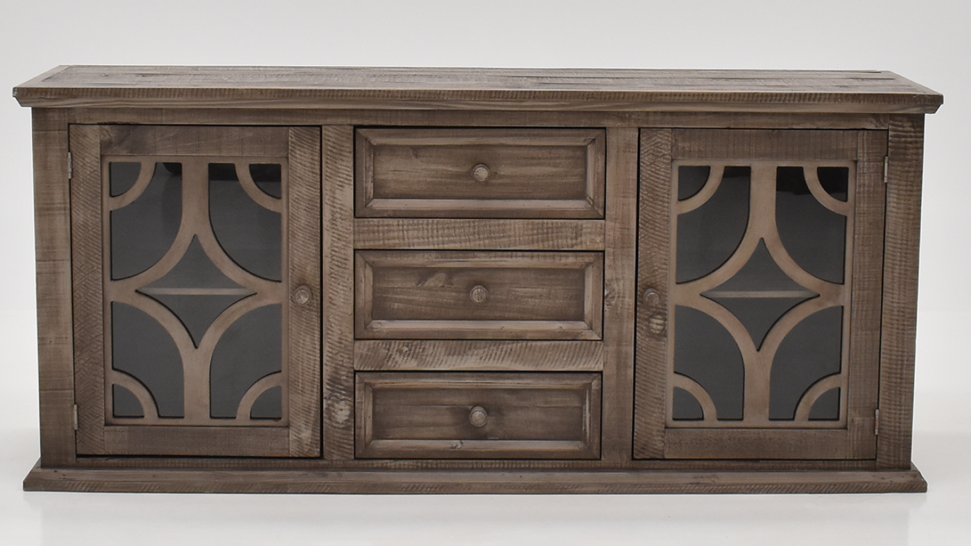 View of the Westgate TV Stand Cabinet in Weathered Gray by Vintage Furniture | Home Furniture Plus Bedding