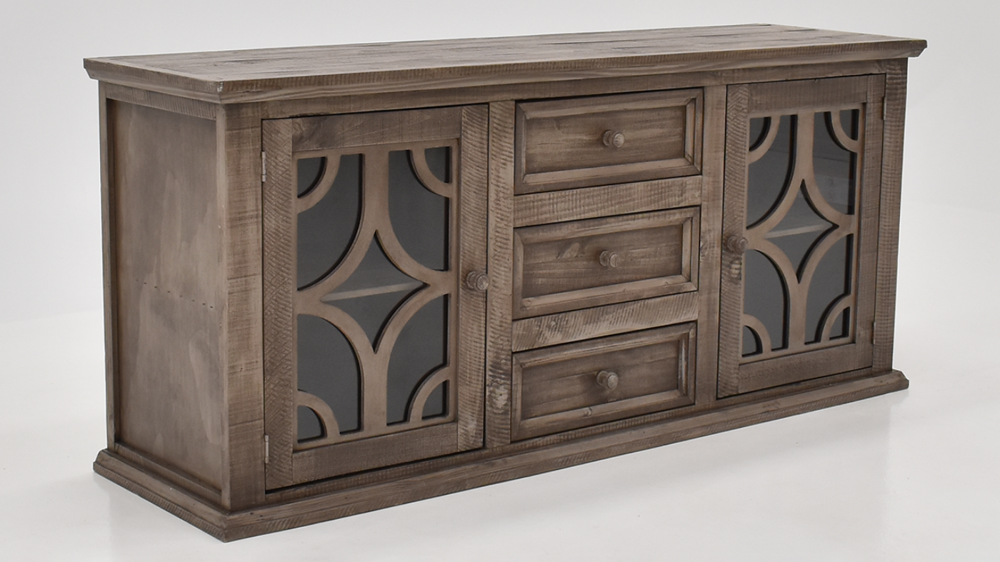 View of the Westgate TV Stand Cabinet in Weathered Gray by Vintage Furniture | Home Furniture Plus Bedding