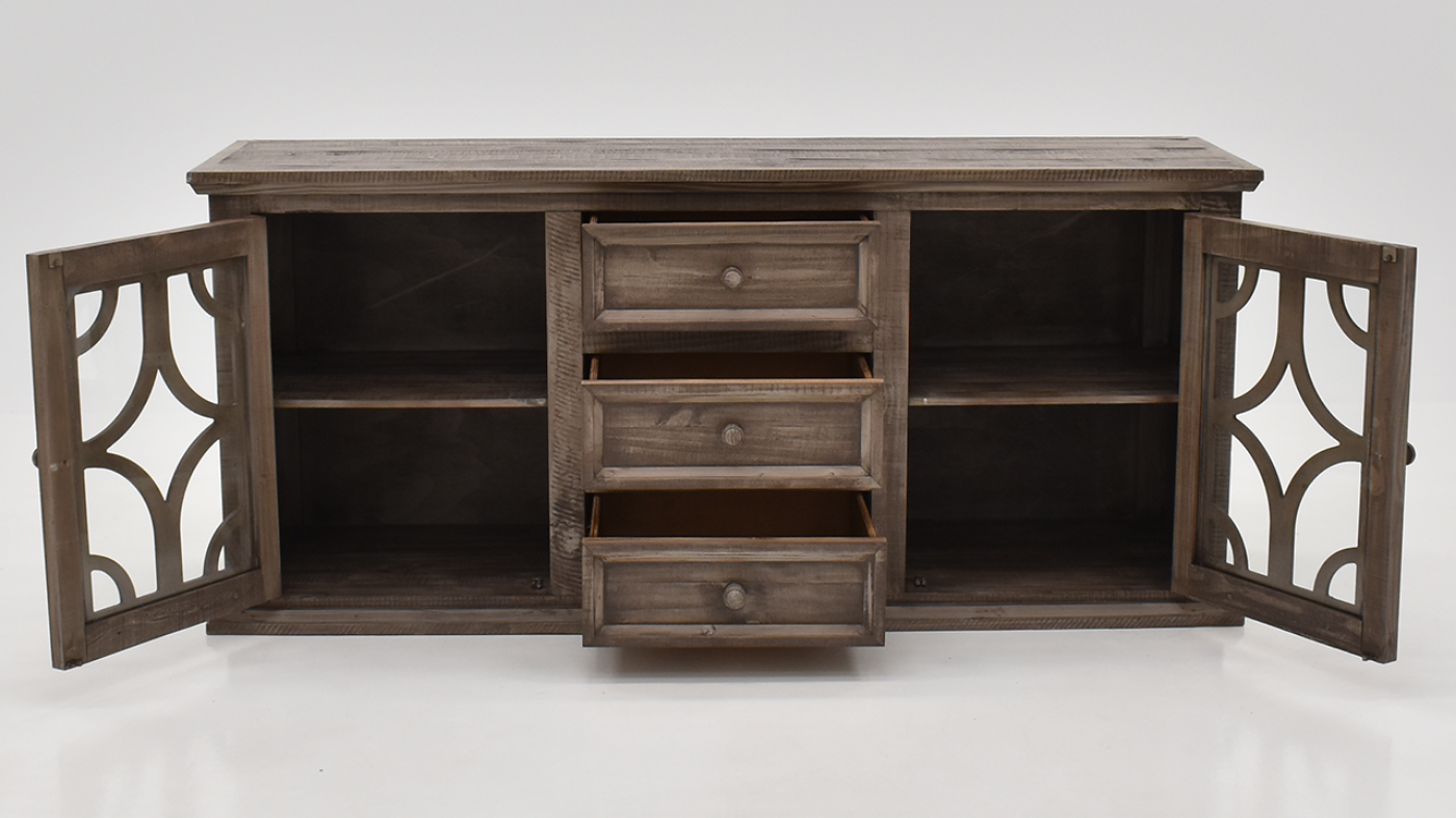 View of the Westgate TV Stand Cabinet in Weathered Gray by Vintage Furniture | Home Furniture Plus Bedding
