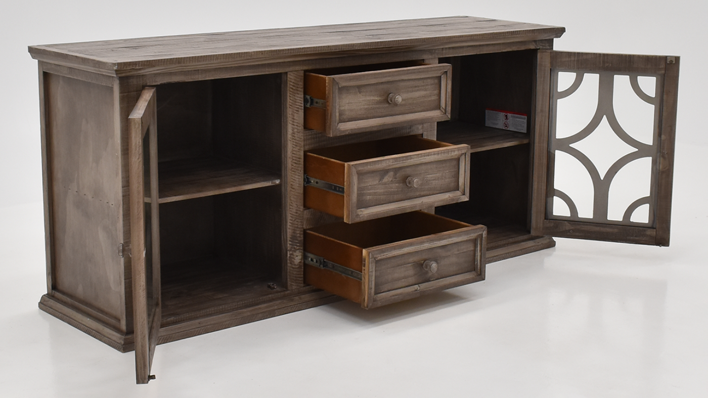 View of the Westgate TV Stand Cabinet in Weathered Gray by Vintage Furniture | Home Furniture Plus Bedding