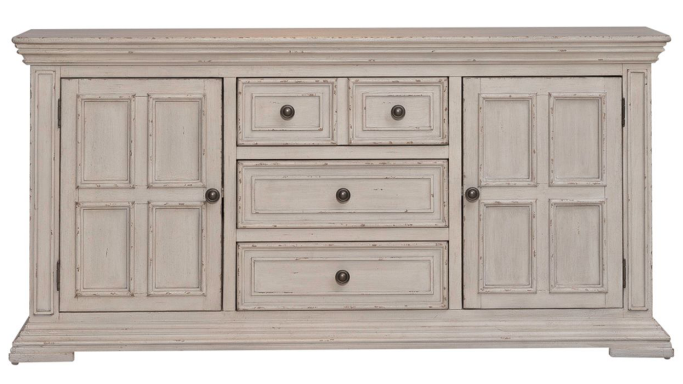 View of the Big Valley 66 Inch TV Stand in White by Liberty Furniture | Home Furniture Plus Bedding