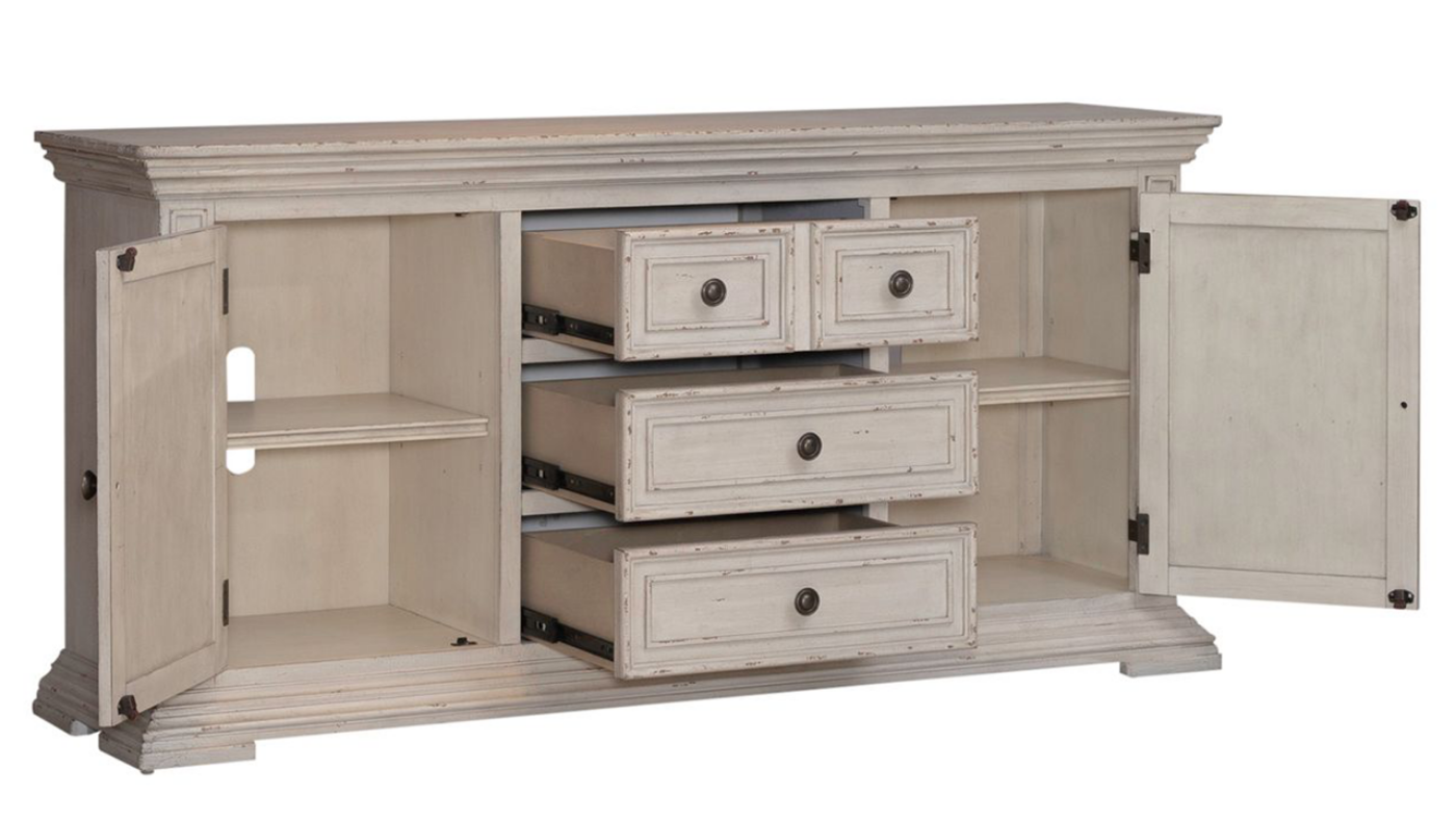 View of the Big Valley 66 Inch TV Stand in White by Liberty Furniture | Home Furniture Plus Bedding