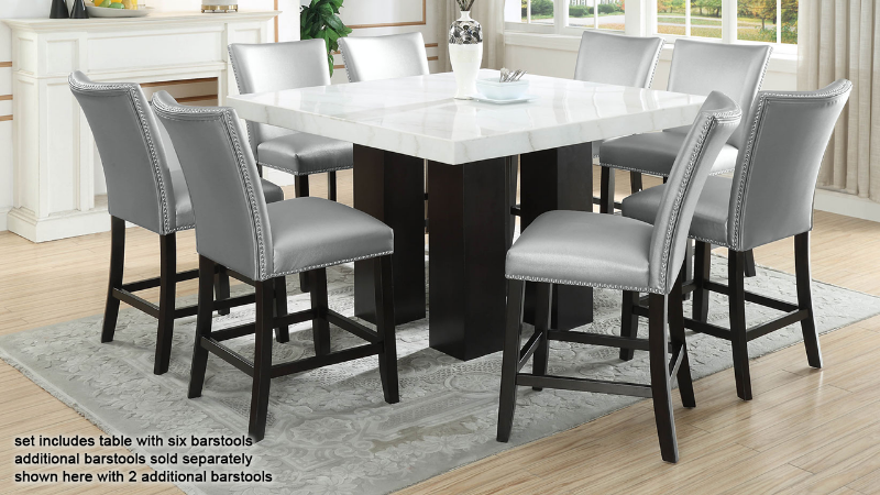 View of the Camila 7-Piece Counter Height Table Set in Silver by Steve Silver | Home Furniture Plus Bedding