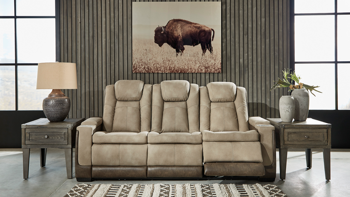 View of the Next-Gen POWER Reclining Sofa in Tan by Ashley | Home Furniture Plus Bedding