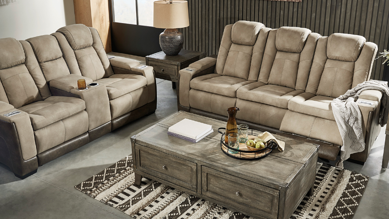 View of the Next-Gen POWER Reclining Sofa Set in Tan by Ashley | Home Furniture Plus Bedding