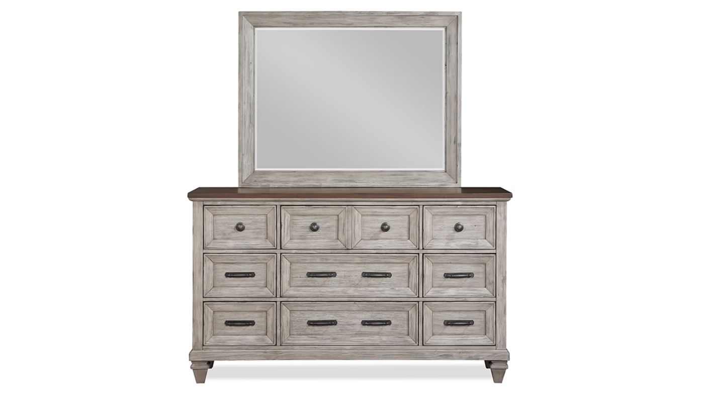 View of the Mariana Dresser with Mirror in Off White by New Classic Home Furnishings | Home Furniture Plus Bedding