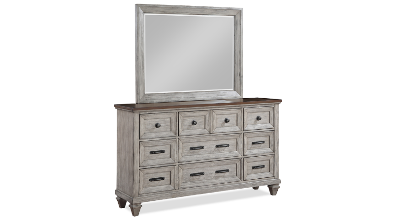 View of the Mariana Dresser with Mirror in Off White by New Classic Home Furnishings | Home Furniture Plus Bedding