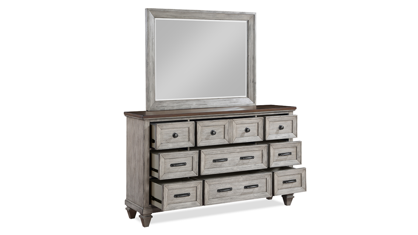 View of the Mariana Dresser with Mirror in Off White by New Classic Home Furnishings | Home Furniture Plus Bedding