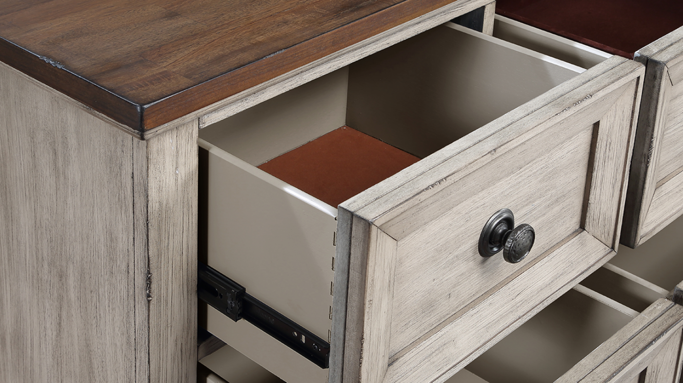 View of the Mariana Dresser with Mirror in Off White by New Classic Home Furnishings | Home Furniture Plus Bedding