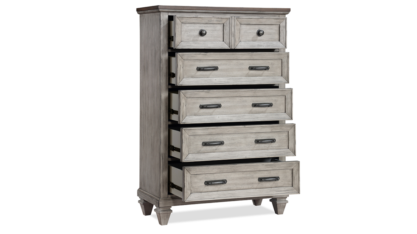 View of the Mariana Chest of Drawers in Off White by New Classic Home Furnishings | Home Furniture Plus Bedding