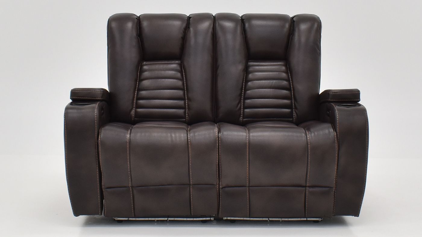 View of the Milan POWER Reclining Loveseat with Lights in Brown by Man Wah  | Home Furniture Plus Bedding