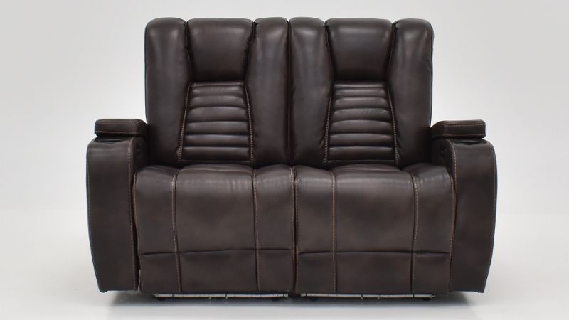 View of the Milan POWER Reclining Loveseat with Lights in Brown by Man Wah  | Home Furniture Plus Bedding