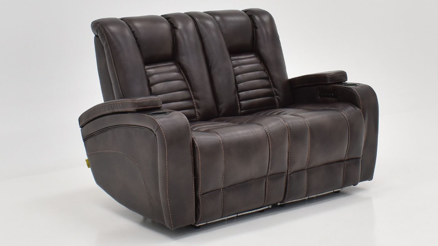 View of the Milan POWER Reclining Loveseat with Lights in Brown by Man Wah  | Home Furniture Plus Bedding