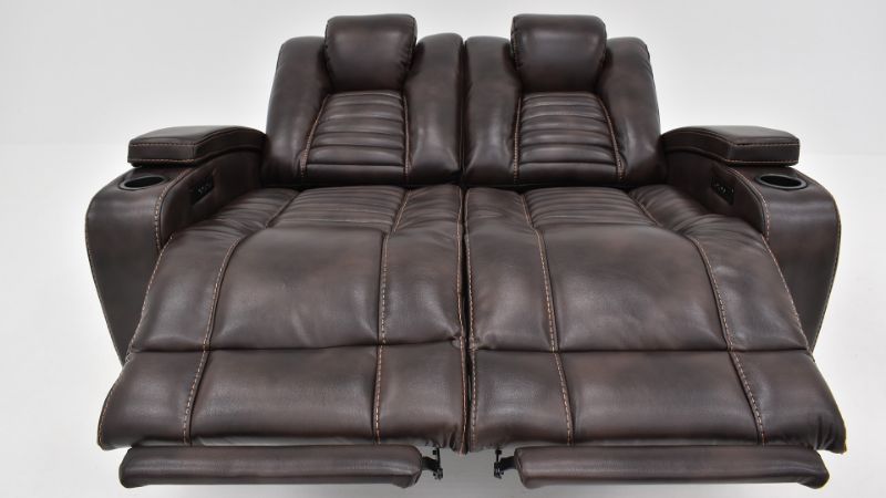 View of the Milan POWER Reclining Loveseat with Lights in Brown by Man Wah  | Home Furniture Plus Bedding