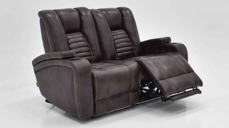 View of the Milan POWER Reclining Loveseat with Lights in Brown by Man Wah | Home Furniture Plus Bedding