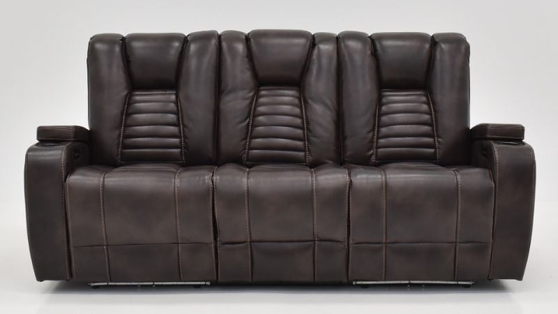 View of the Milan POWER Reclining Sofa with Lights in Brown by Man Wah | Home Furniture Plus Bedding