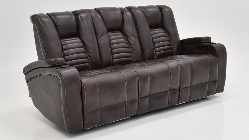 View of the Milan POWER Reclining Sofa with Lights in Brown by Man Wah | Home Furniture Plus Bedding