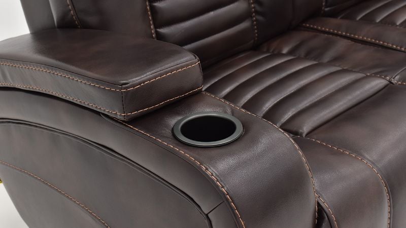 View of the Milan POWER Reclining Sofa with Lights in Brown by Man Wah | Home Furniture Plus Bedding