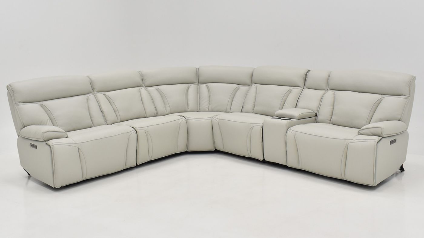 Picture of Bringle Leather Power Reclining Sectional  - Light Gray