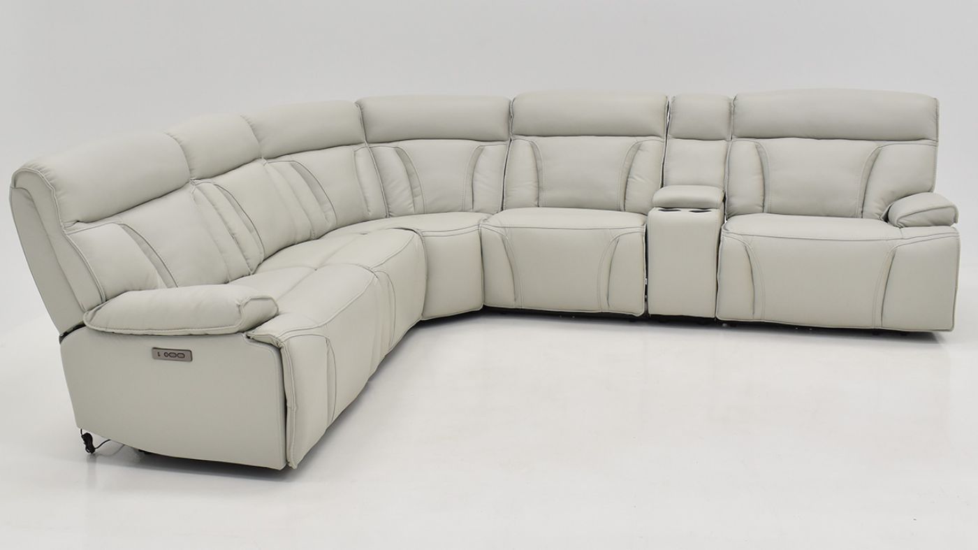 Picture of Bringle Leather Power Reclining Sectional  - Light Gray