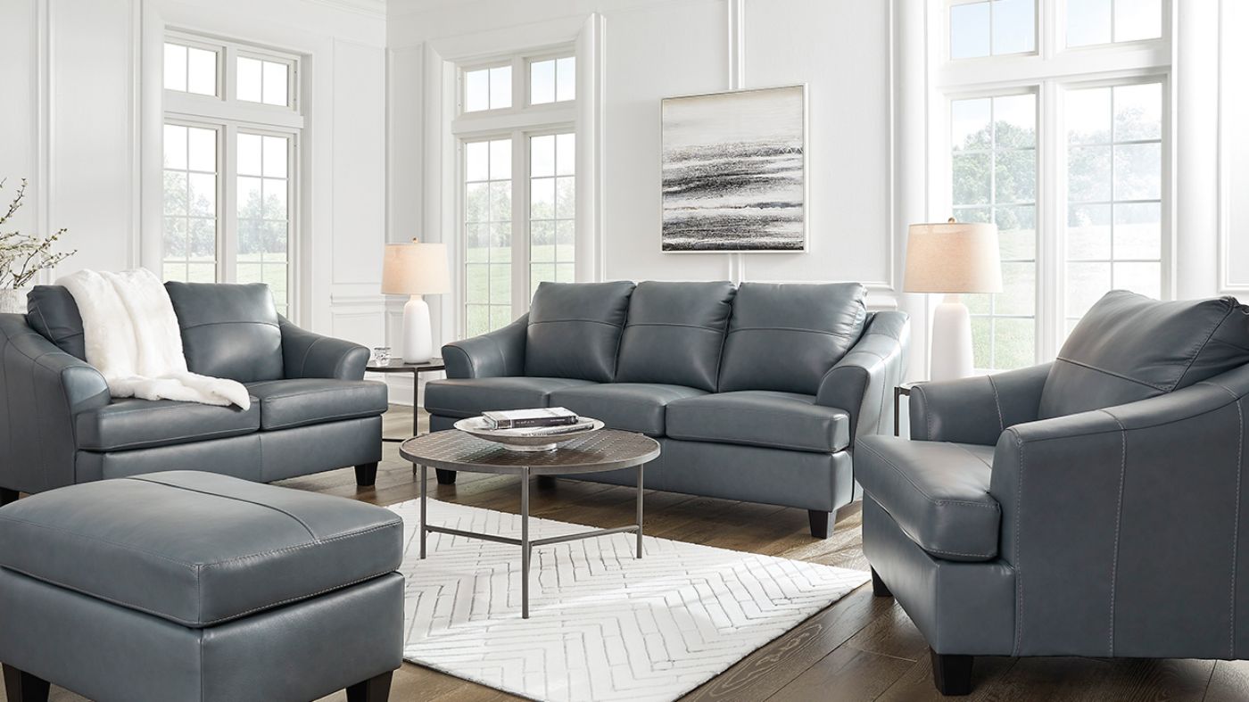 Picture of Genoa Leather Living Room Sofa Set - Gray