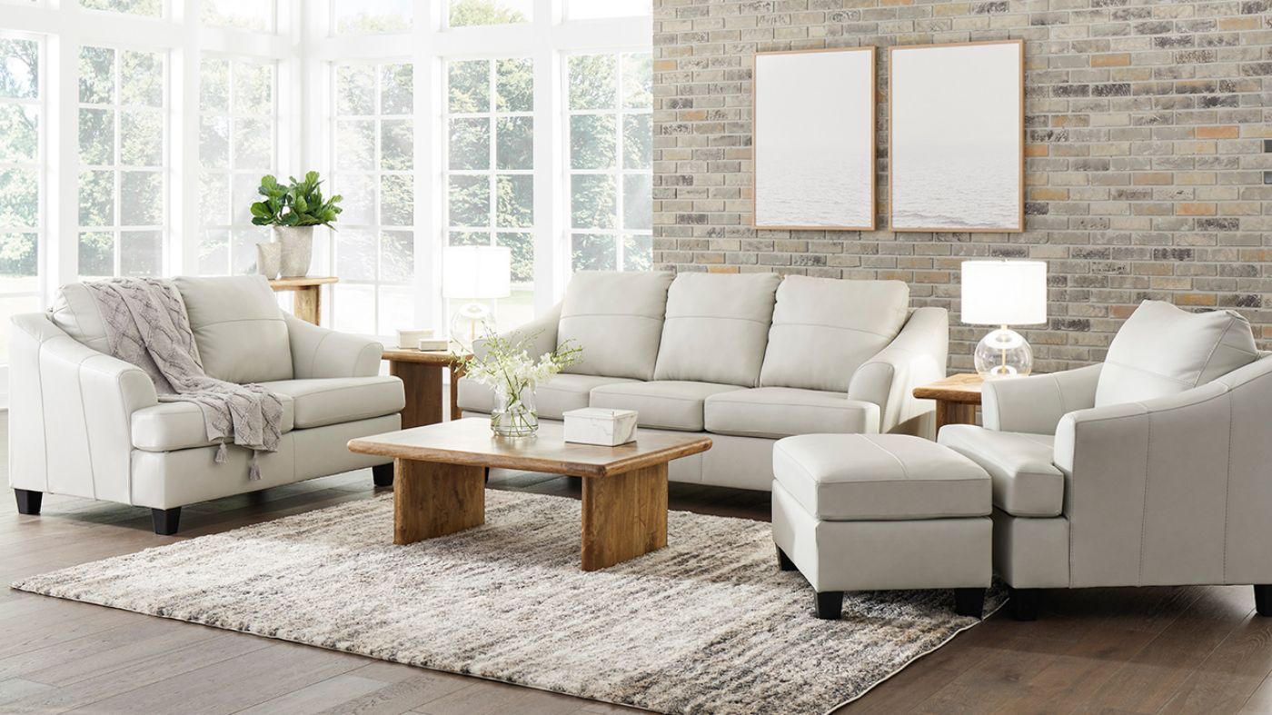 Picture of Genoa Leather Living Room Sofa Set - Off White