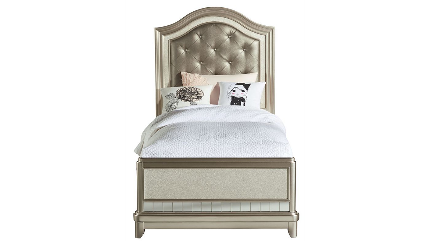 Picture of Lil Diva Twin Size Upholstered Panel Bed - Silver