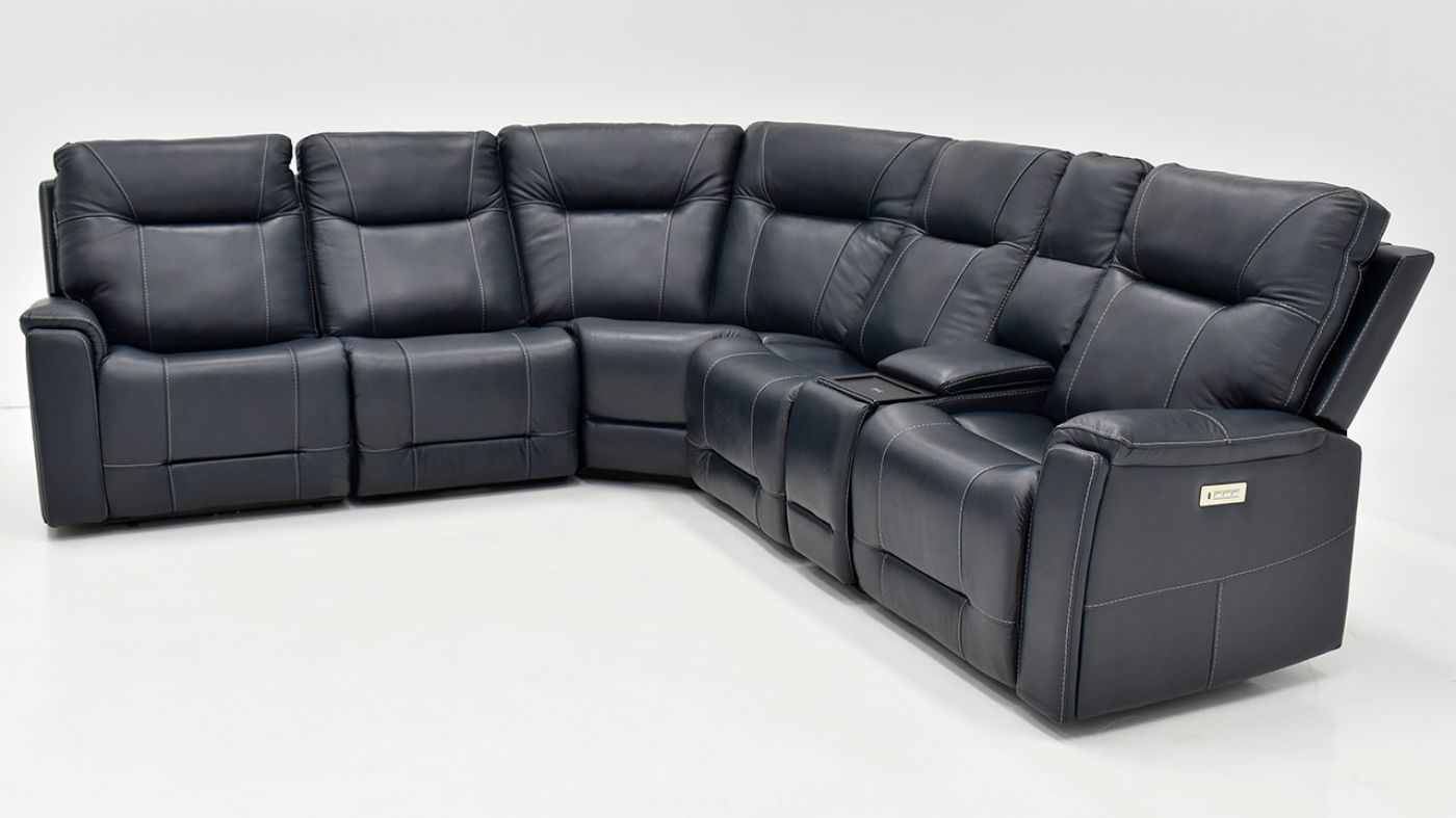 Picture of Rainier  Leather Power Reclining Sectional - Dark Blue