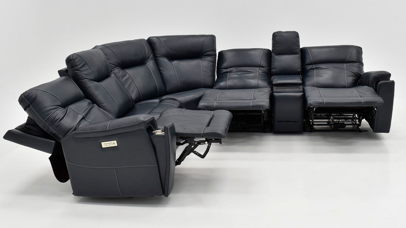 Picture of Rainier  Leather Power Reclining Sectional - Dark Blue