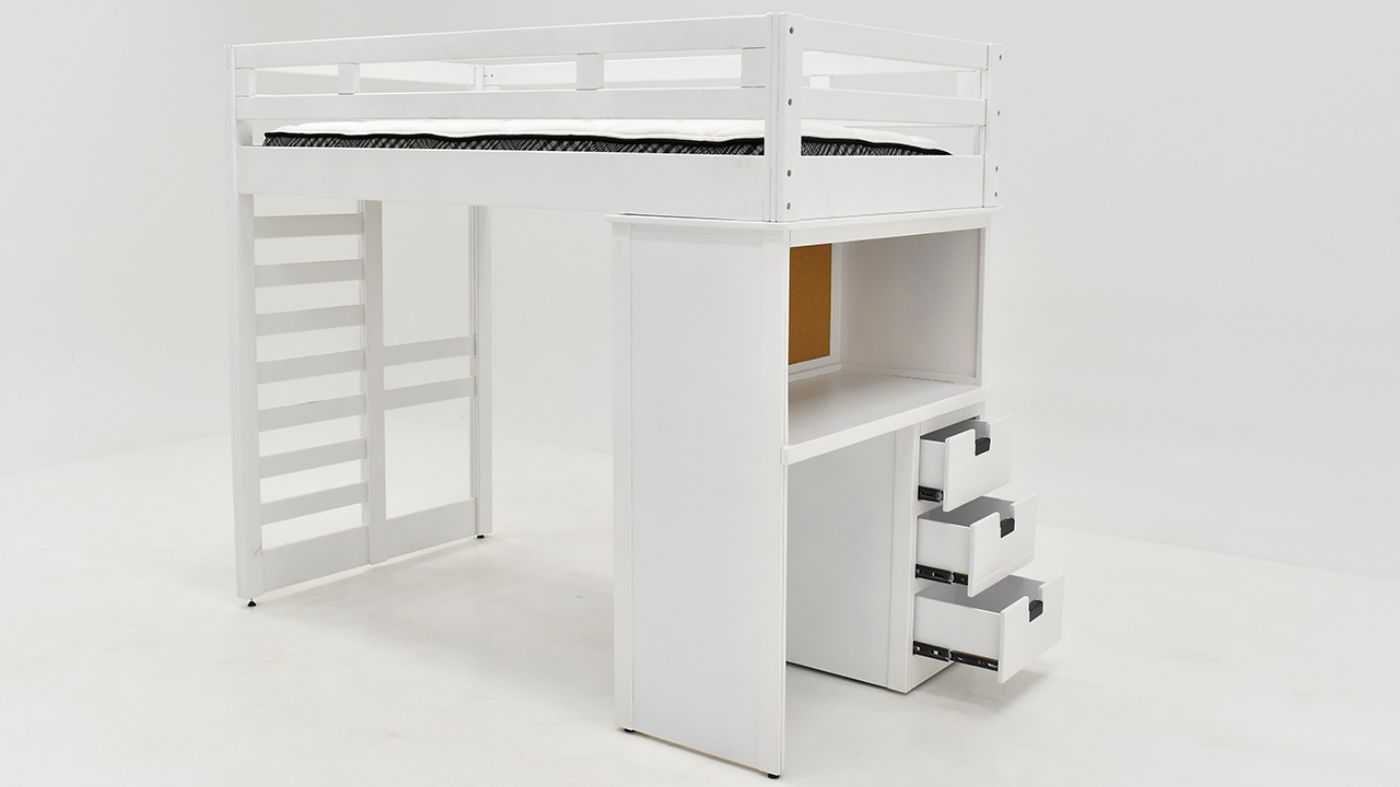 Picture of Cali Kids Twin Loft Bunkbed with Desk Storage - White