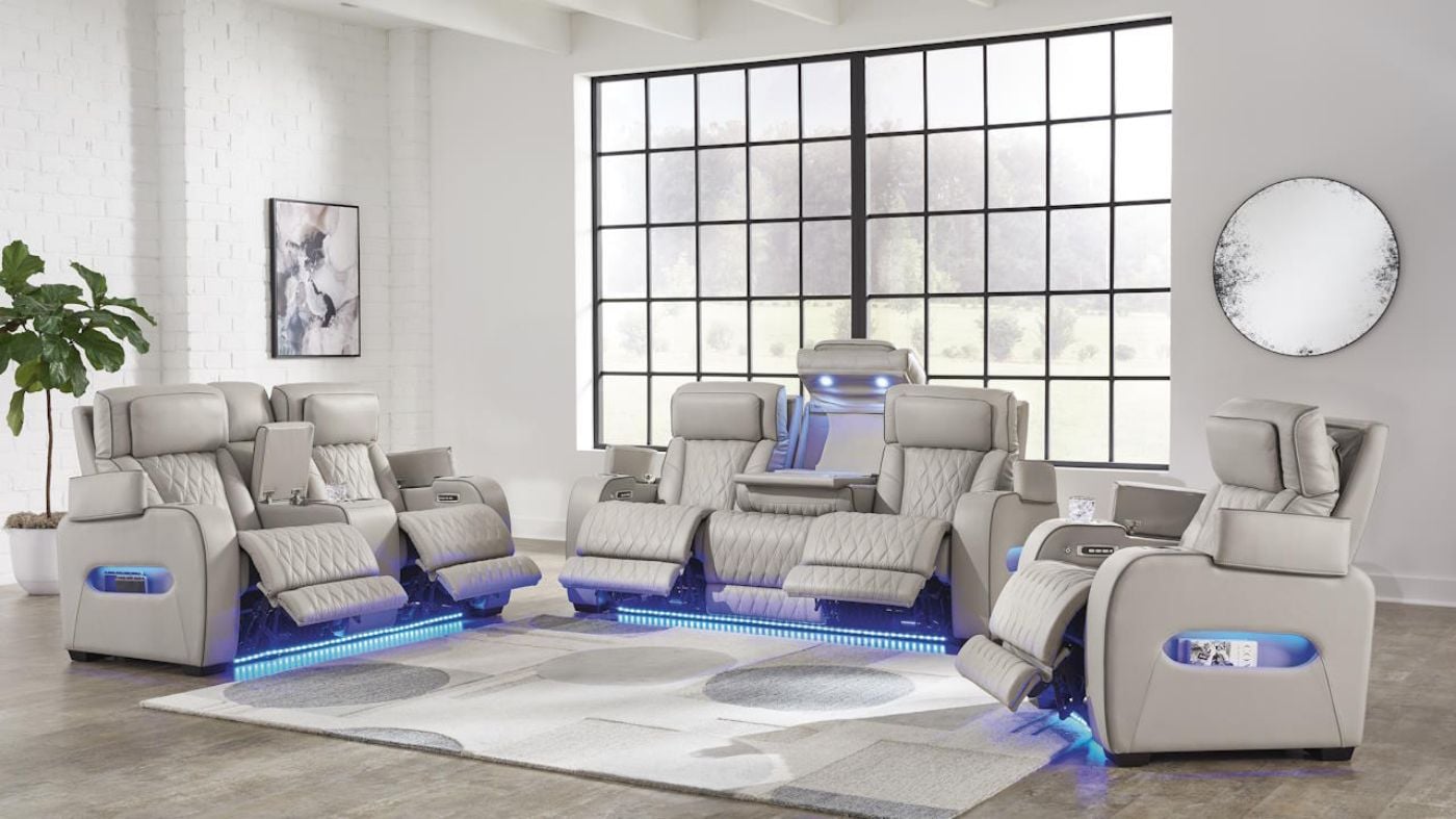 Picture of Boyington Power Leather Sofa Set - Gray