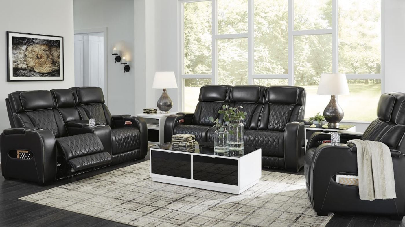 Picture of Boyington Power Leather Sofa Set - Black