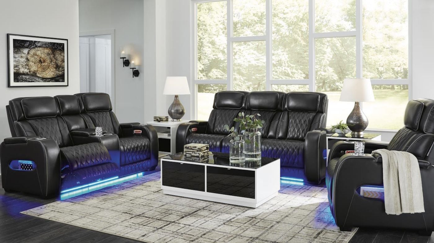 Picture of Boyington Power Leather Sofa Set - Black