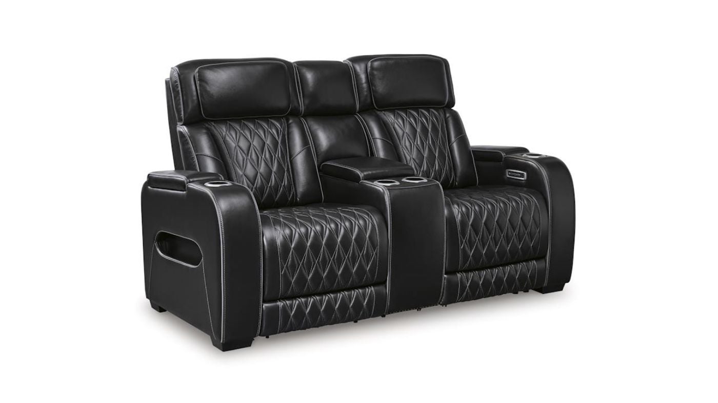 Picture of Boyington Power Leather Sofa Set - Black