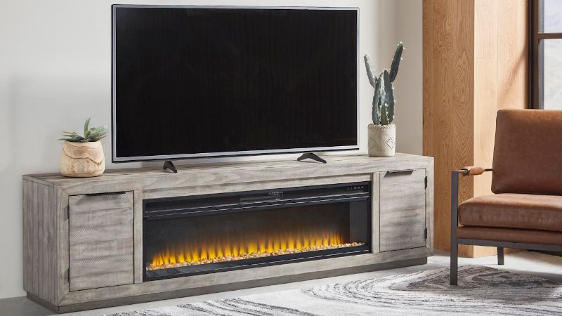 Picture of Naydell 92" TV Stand with Fireplace - Gray