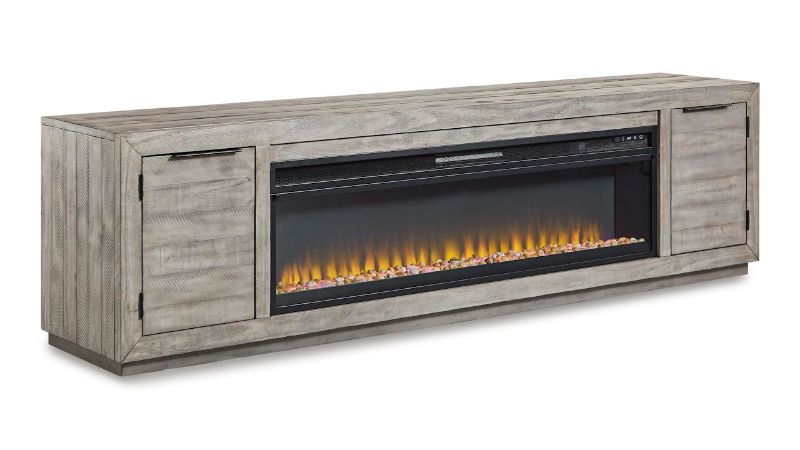 Picture of Naydell 92" TV Stand with Fireplace - Gray
