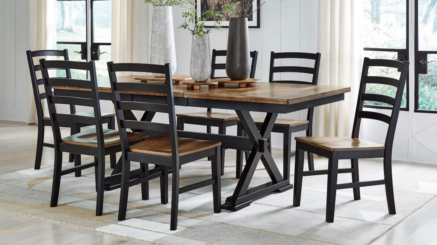 Picture of Wildenauer 7-Piece Dining Room Set - Black with Brown Top