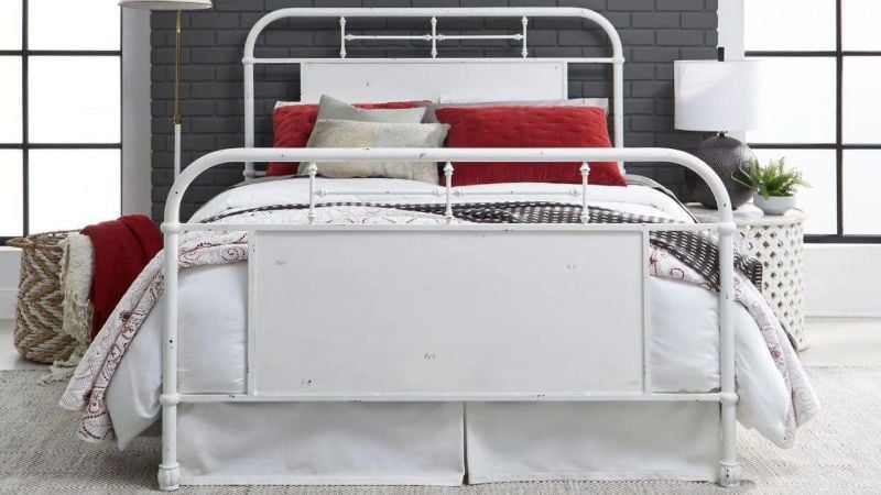 Picture of Vintage King Size Metal Bed - White