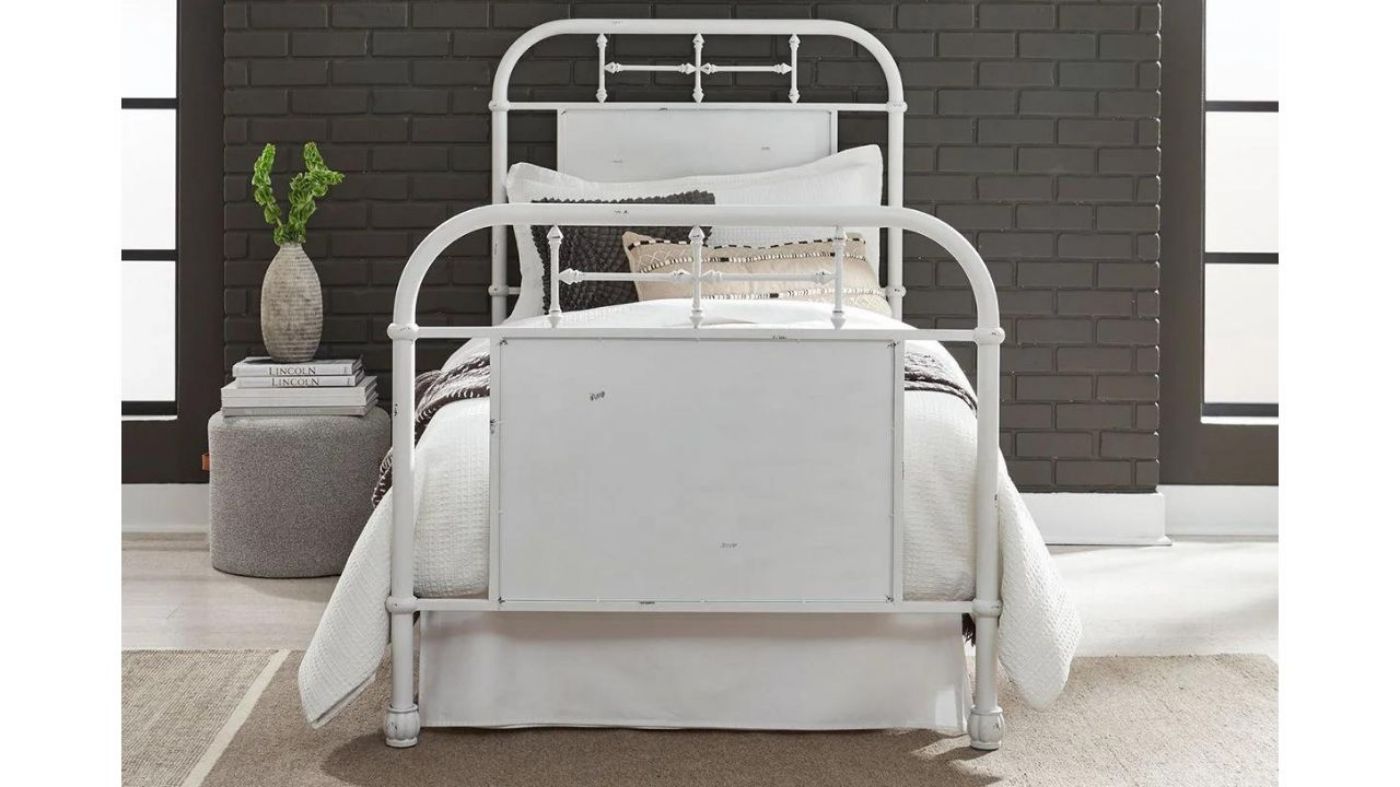 Picture of Vintage Twin Size Metal Bed - White