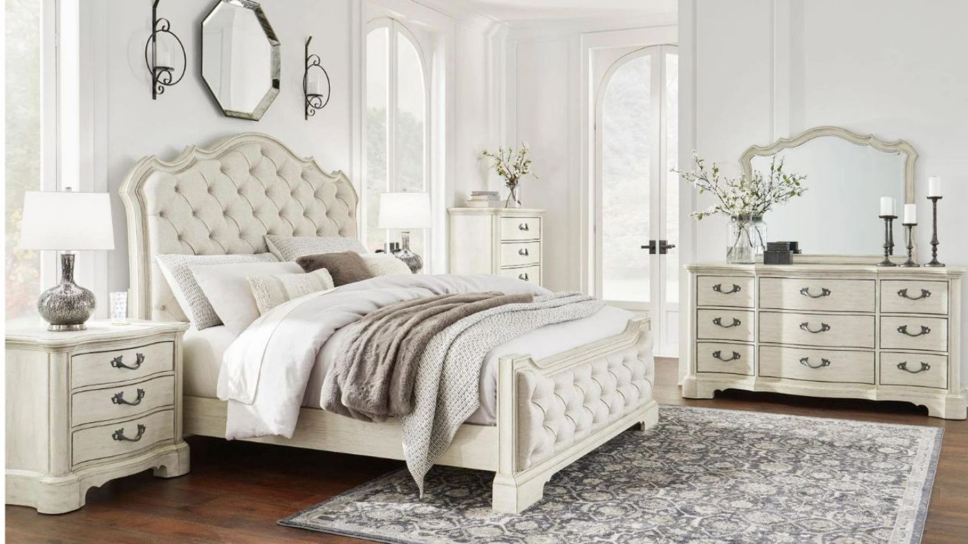 Picture of Arlendyne Uphostered Panel Bedroom Set - Off White