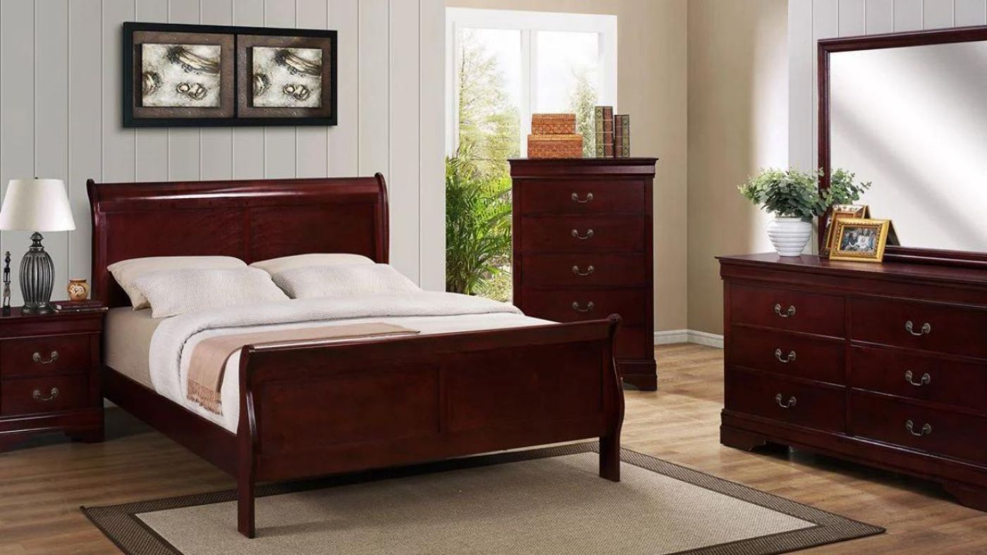 Picture of Louis Philippe King Size Bedroom Set - Cherry Brown